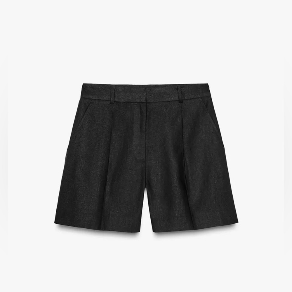 Zara High Waisted Black Bermuda Linen Women’s Shorts